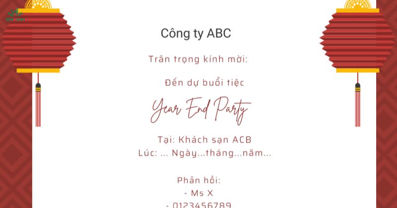 Thiệp mời year end parry mẫu 5