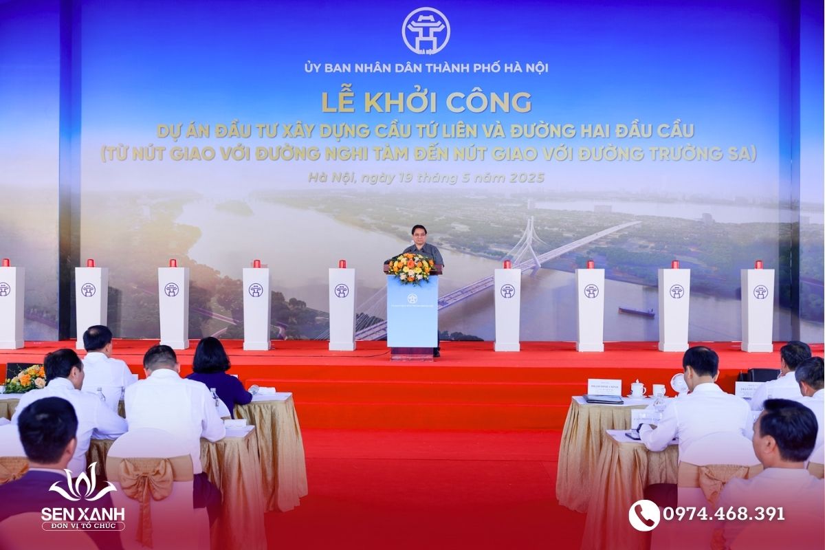 Background lễ khởi cong xây dựng cầu tứ Liên