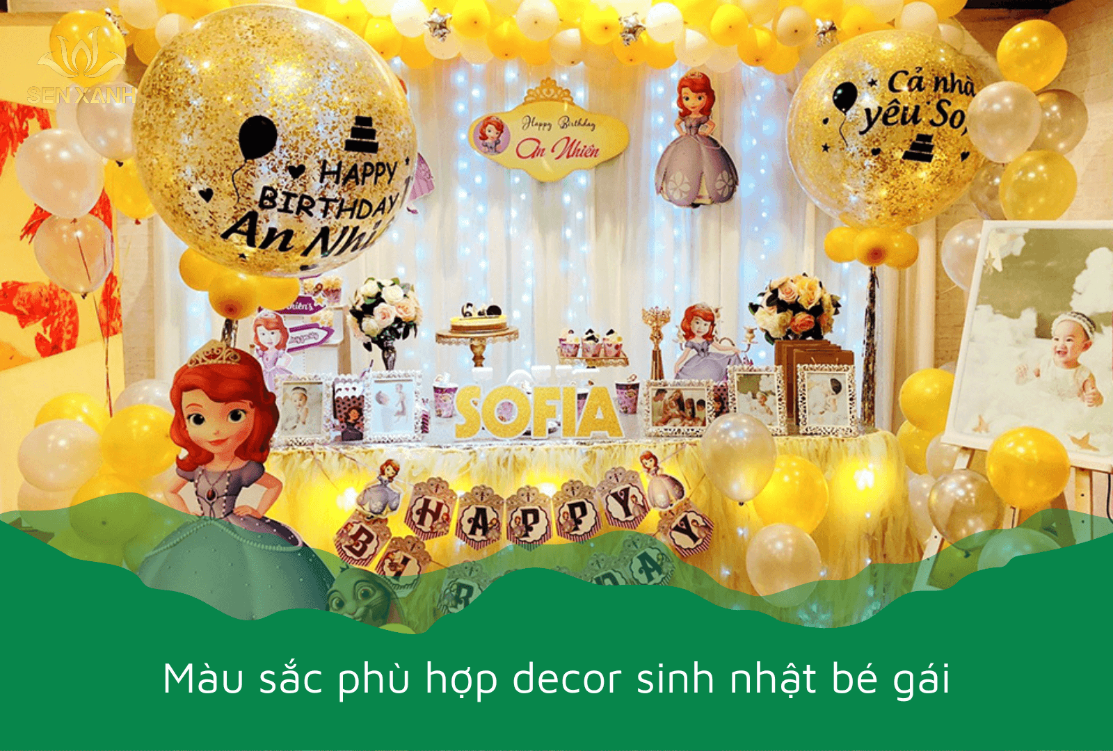 M&agrave;u v&agrave;ng ph&ugrave; hợp decor sinh nhật b&eacute; g&aacute;i