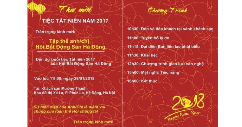 Hướng dẫn cách viết thư mời tiệc tất niên ấn tượng 3 Thư mời tiệc tất niên hội bất động sản